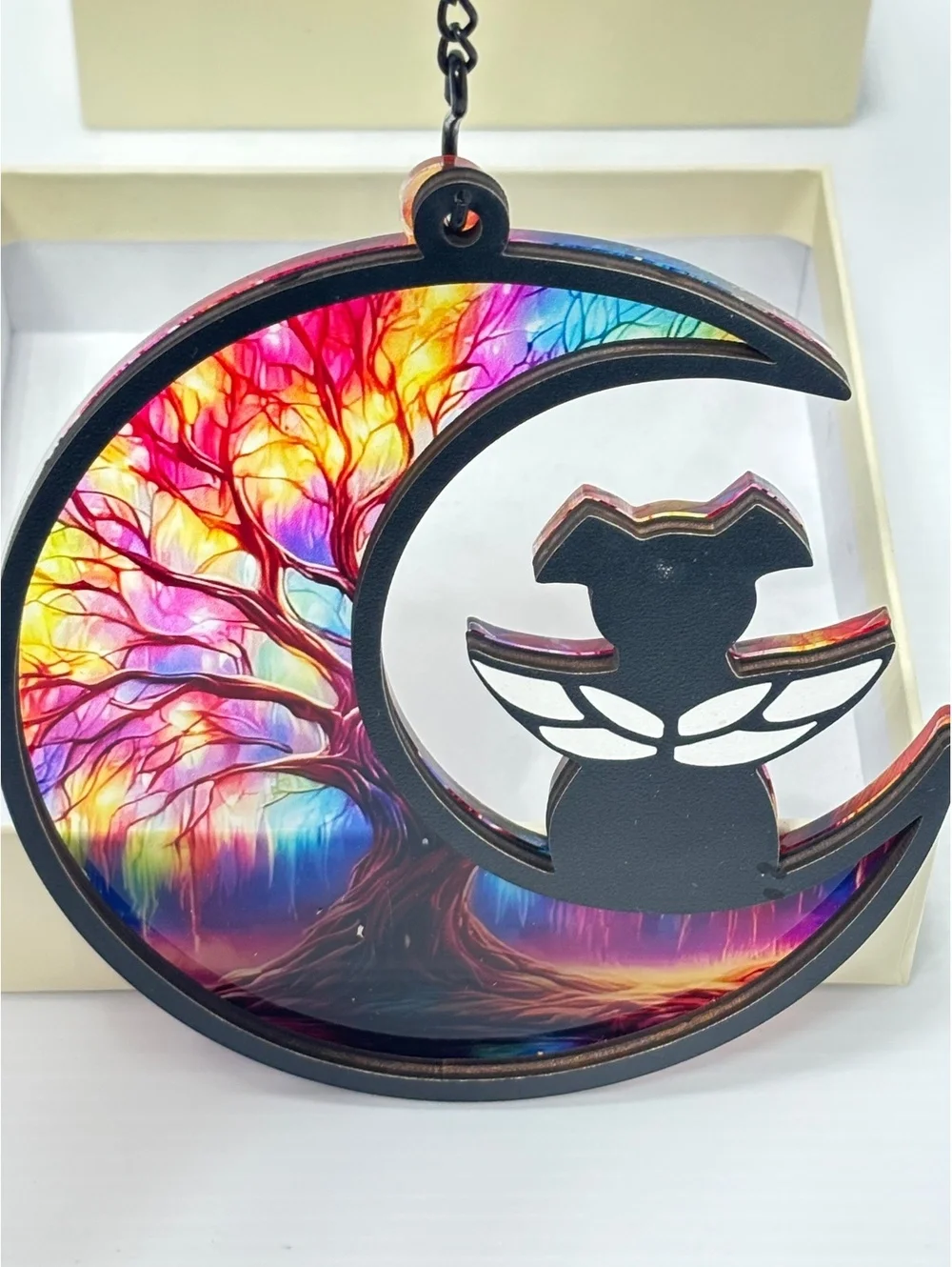 Colorful Tree Angel Dog Moon Suncatcher Window Hanging Pet Memorial Gift Box New